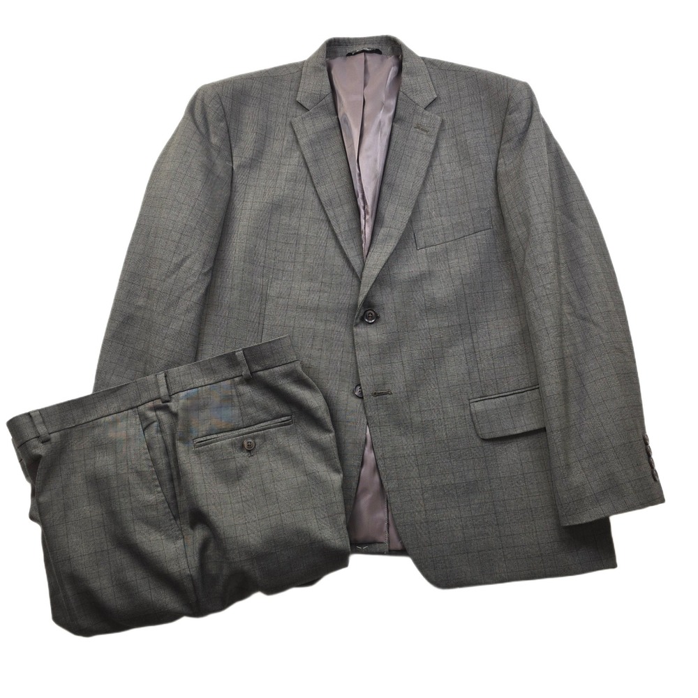 Haggar Glen Plaid Suit Mens 46S 2-Piece Pants 36x29 Brown Plaid Tailored Fit‎